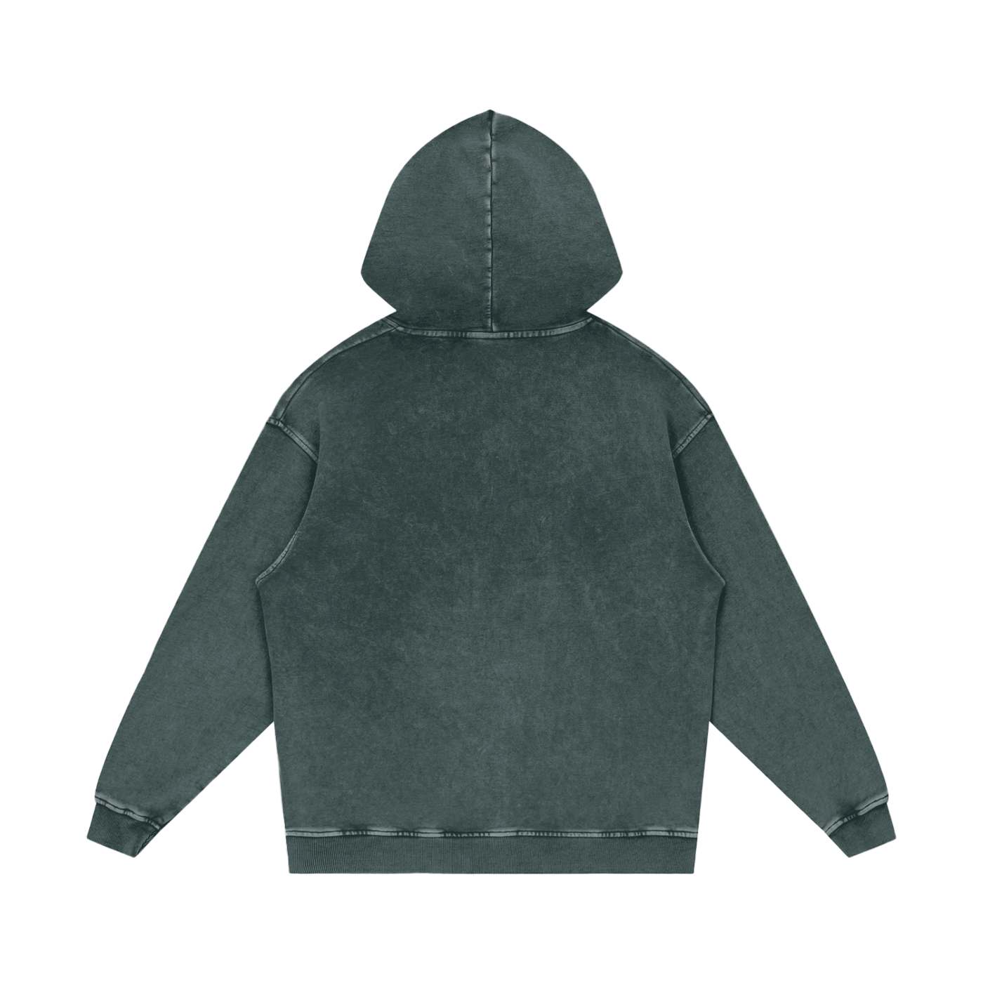 Green hoodie shown from the back on a white background