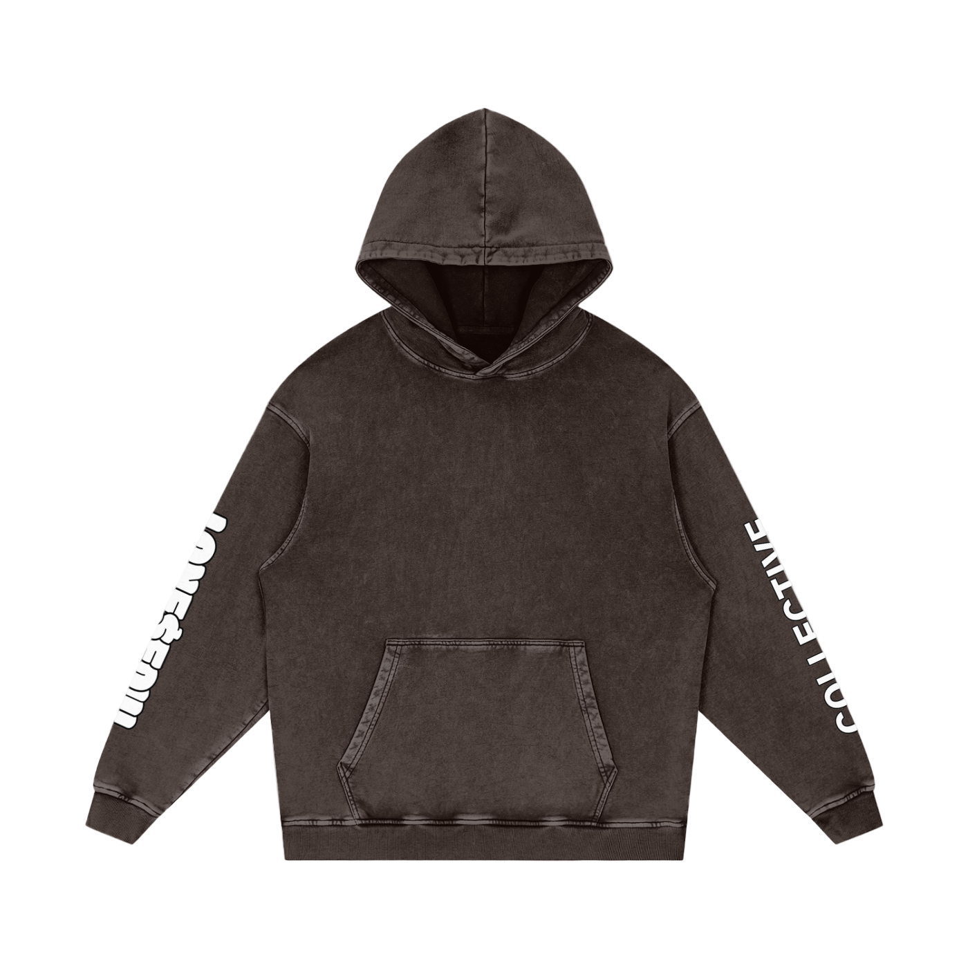 Black hoodie with brand logo on sleeves against a white background